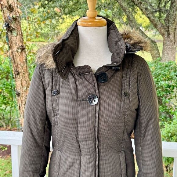 Soia & Kyo Herringbone Down Parka with fur lined zip off hood. Size Petite Small - Picture 2 of 10